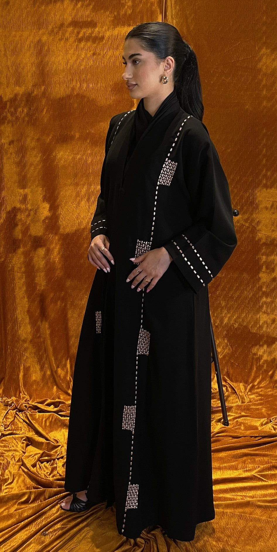 Light Gold Embroidered Black Abaya