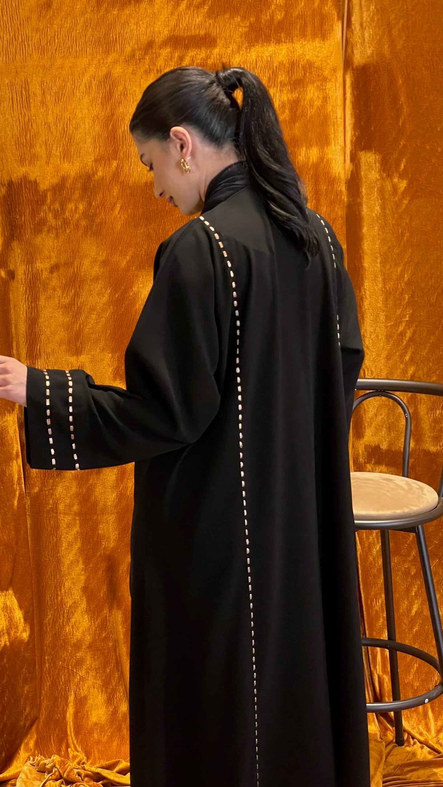 Light Gold Embroidered Black Abaya