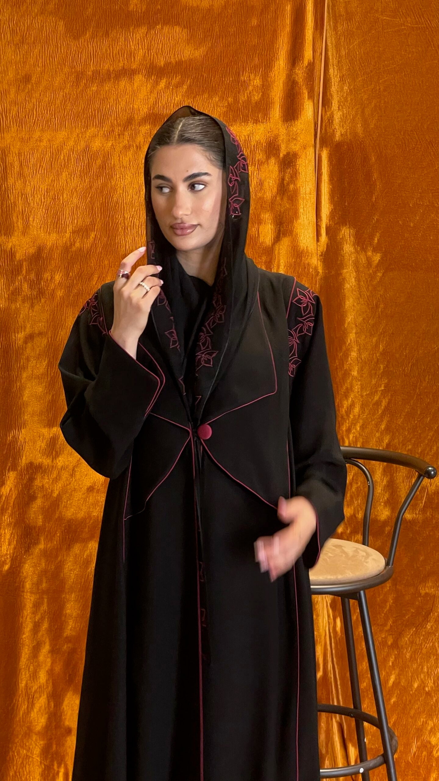 Maroon Embroidered Abaya