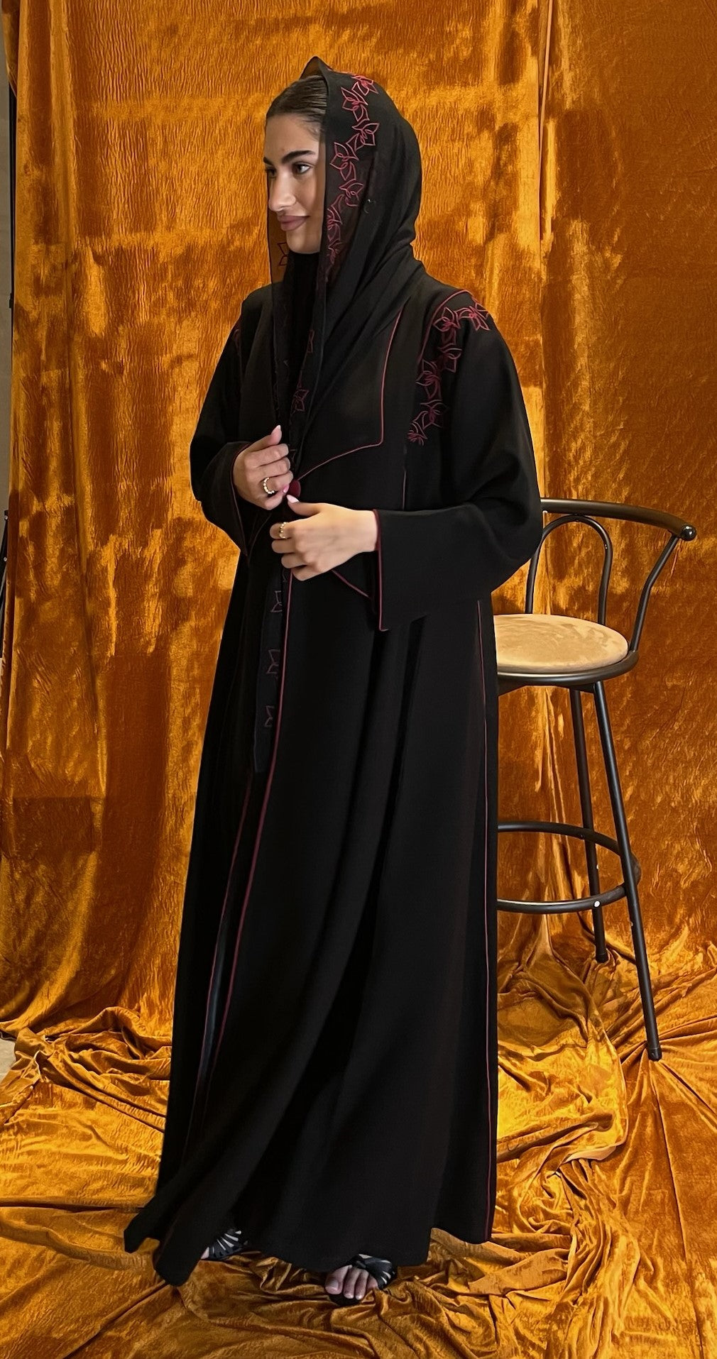 Maroon Embroidered Abaya