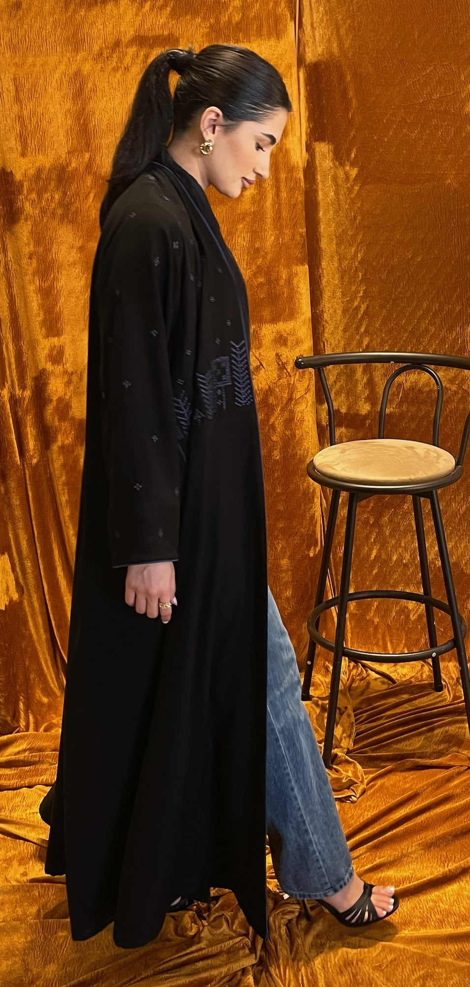 Navy Shells Embroidery Abaya