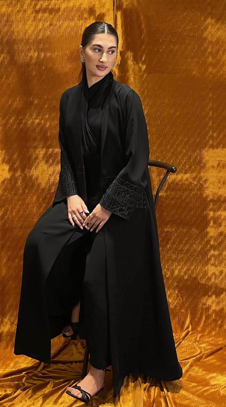 Black A line Cut Abaya