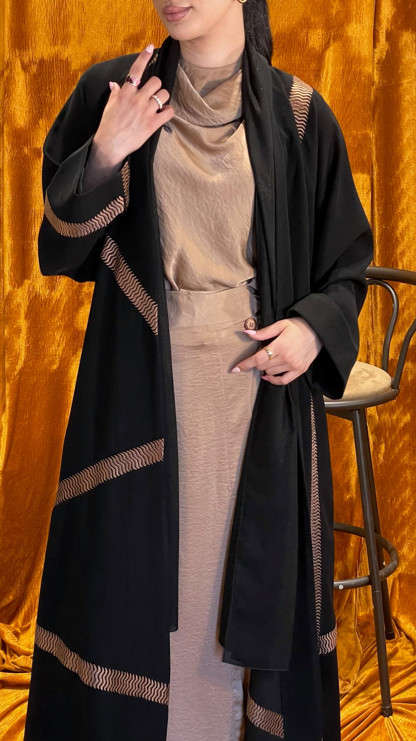 Brown Cross Lines Abaya