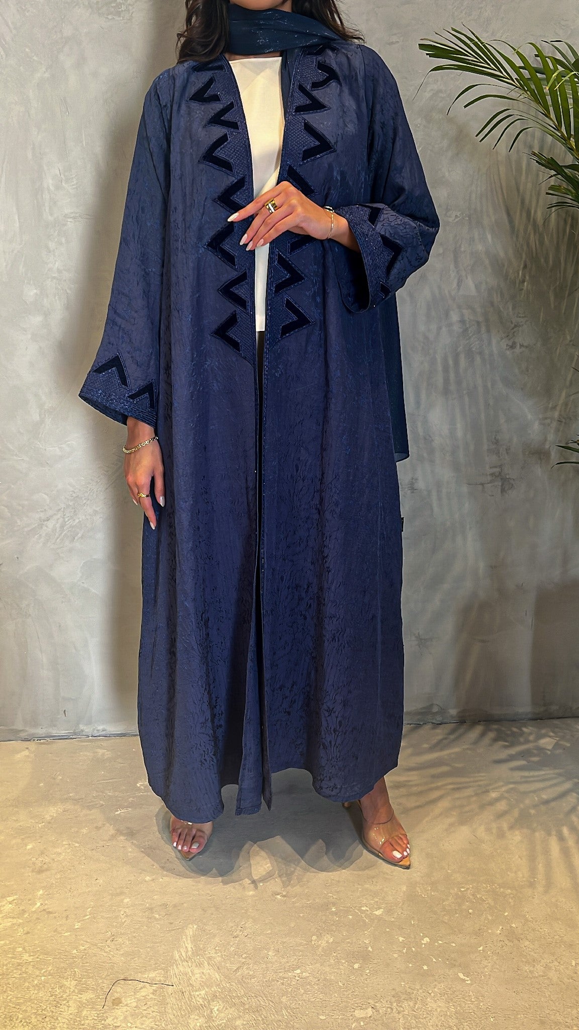 Dark Blue Embroidered Abaya