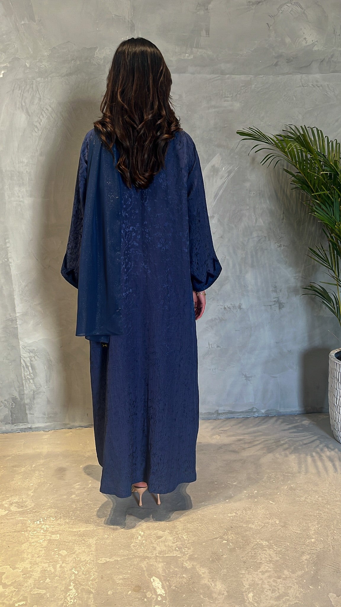 Dark Blue Embroidered Abaya