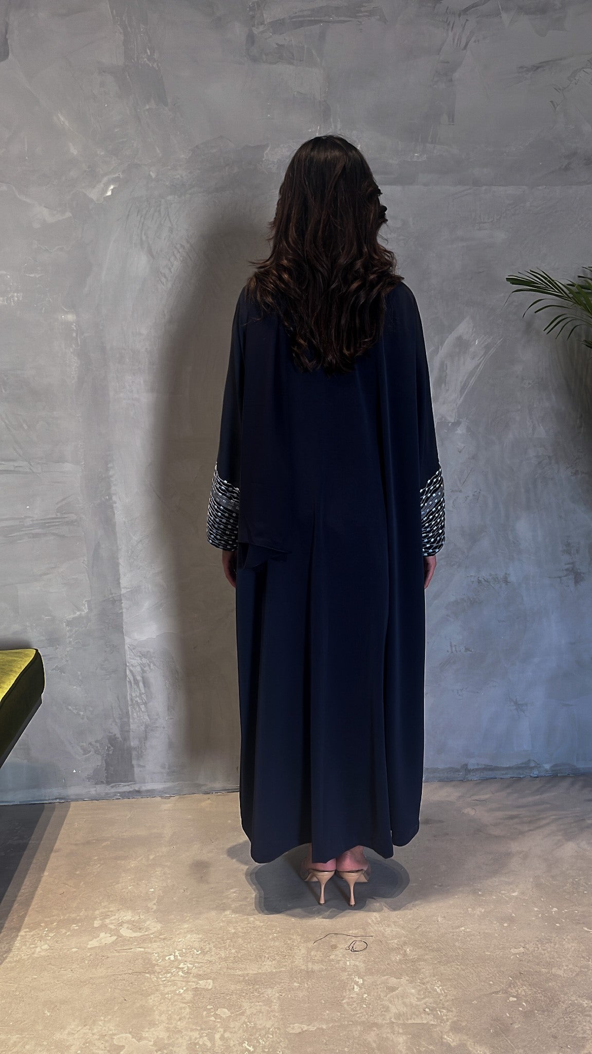 Dark Blue Embroidered Abaya