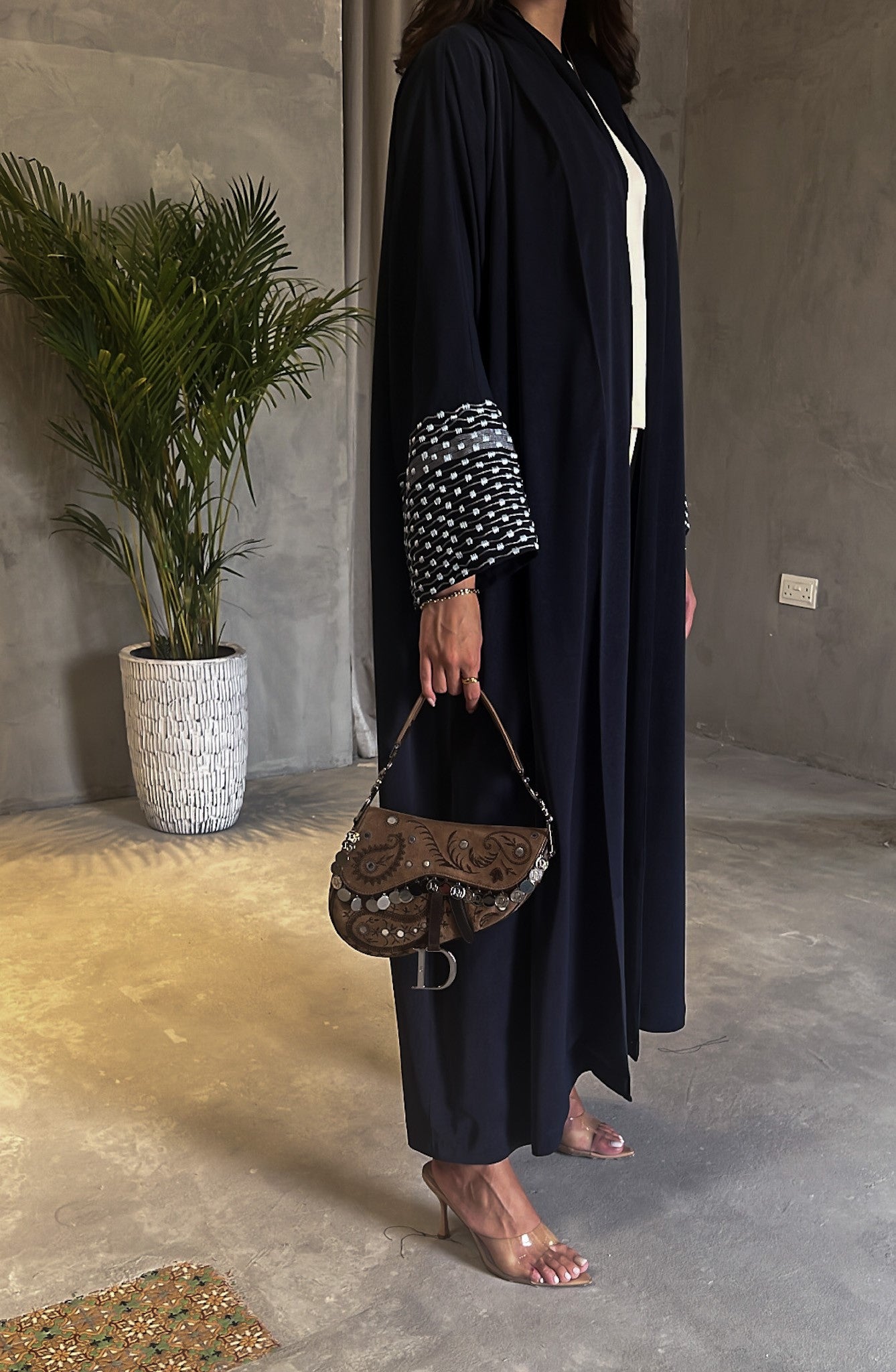 Dark Blue Embroidered Abaya