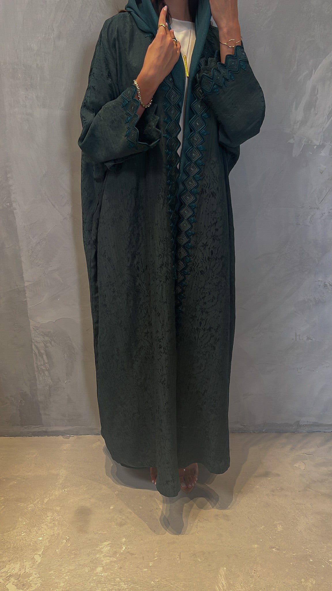 Dark Green Embroidered Abaya