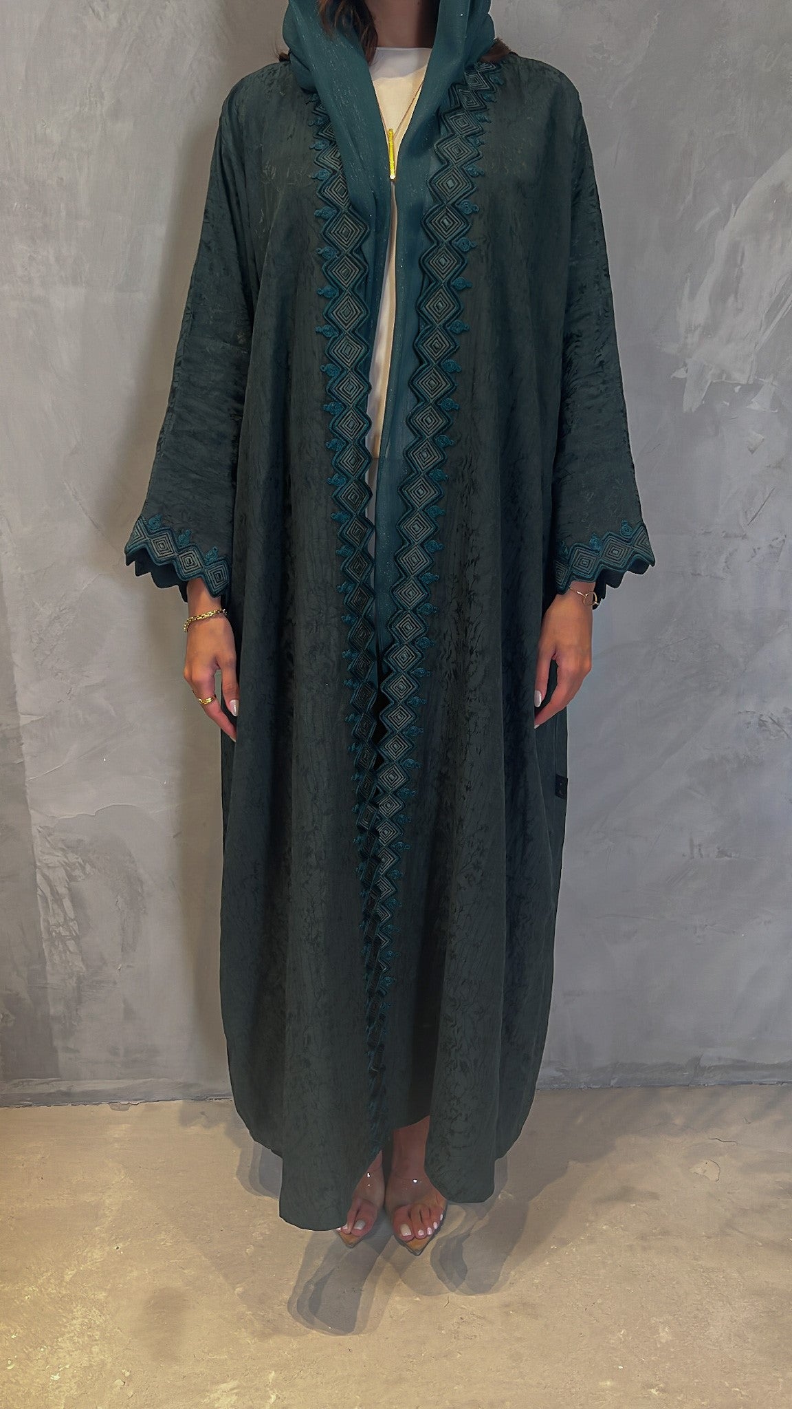 Dark Green Embroidered Abaya