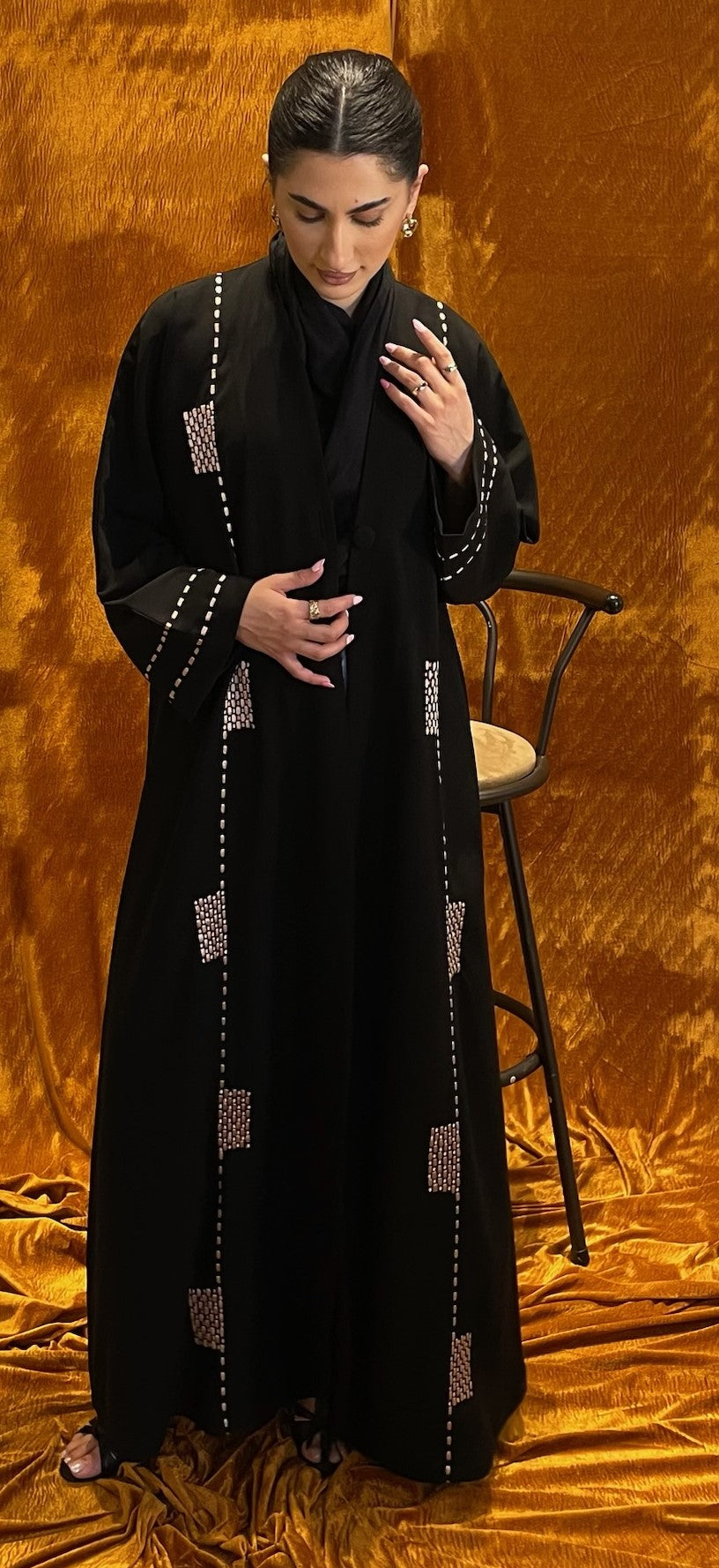 Light Gold Embroidered Black Abaya