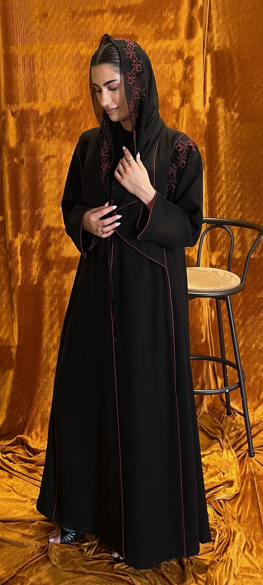 Maroon Embroidered Abaya