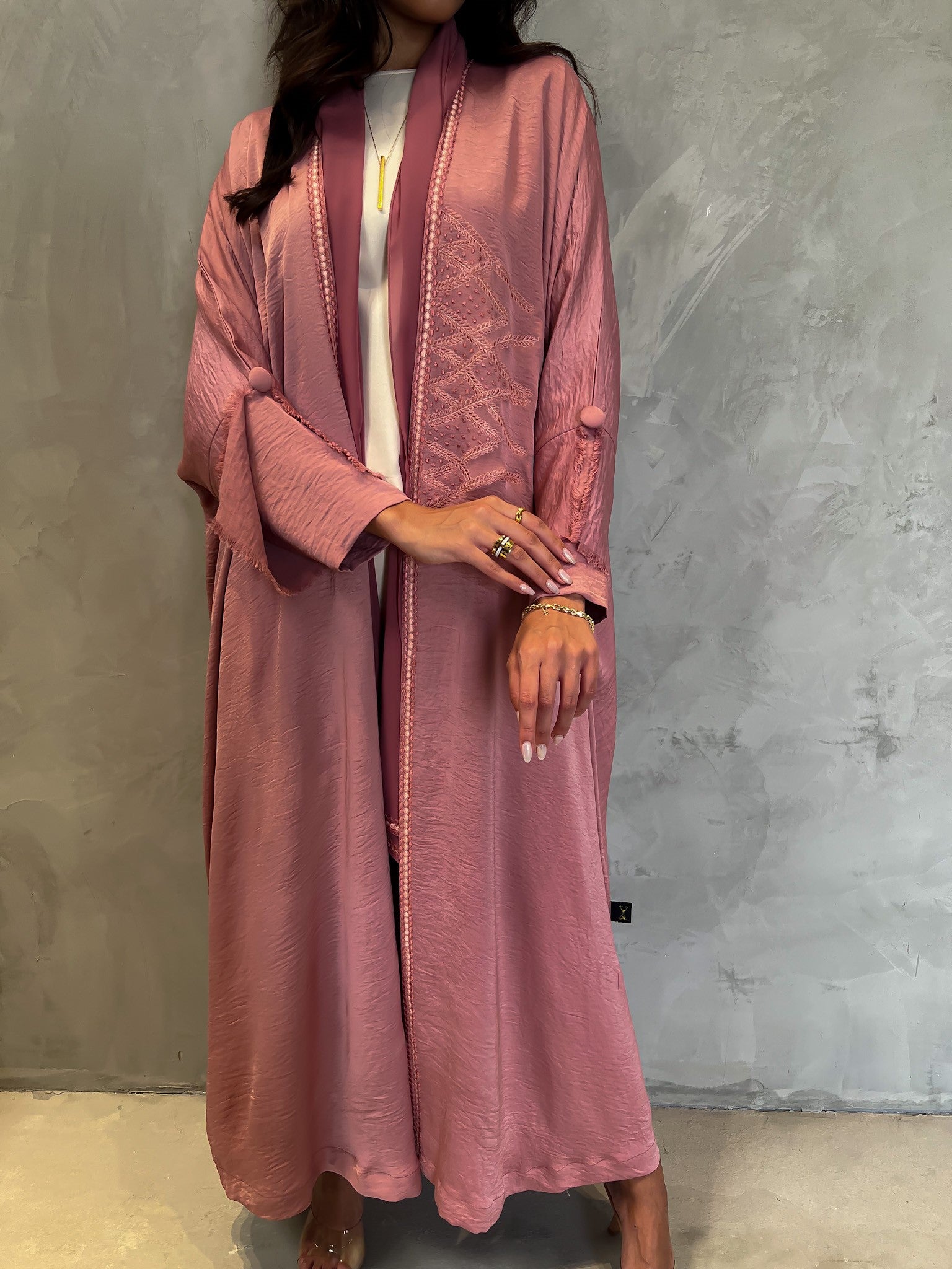 Pink Embroidered Abaya