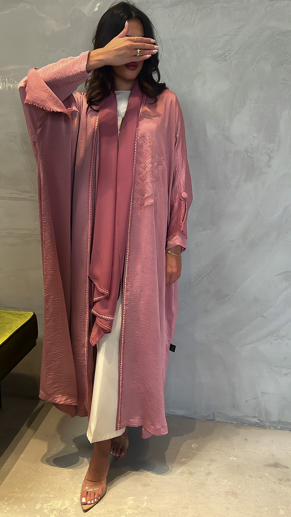 Pink Embroidered Abaya