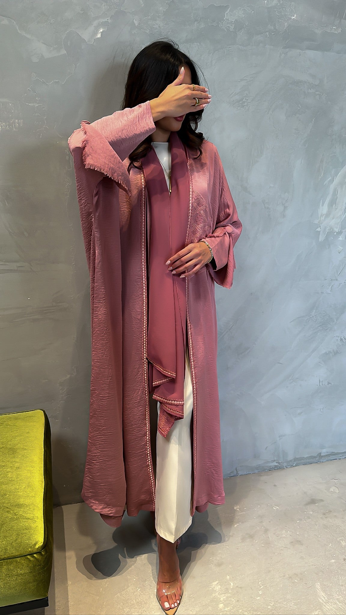 Pink Embroidered Abaya