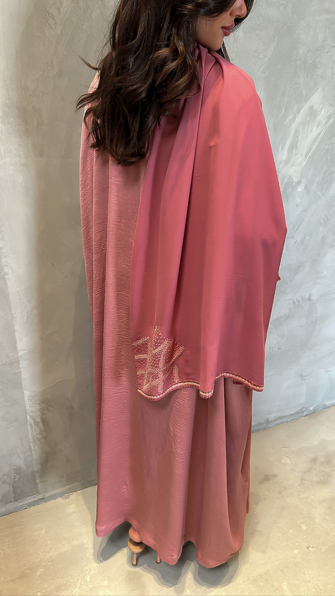 Pink Embroidered Abaya