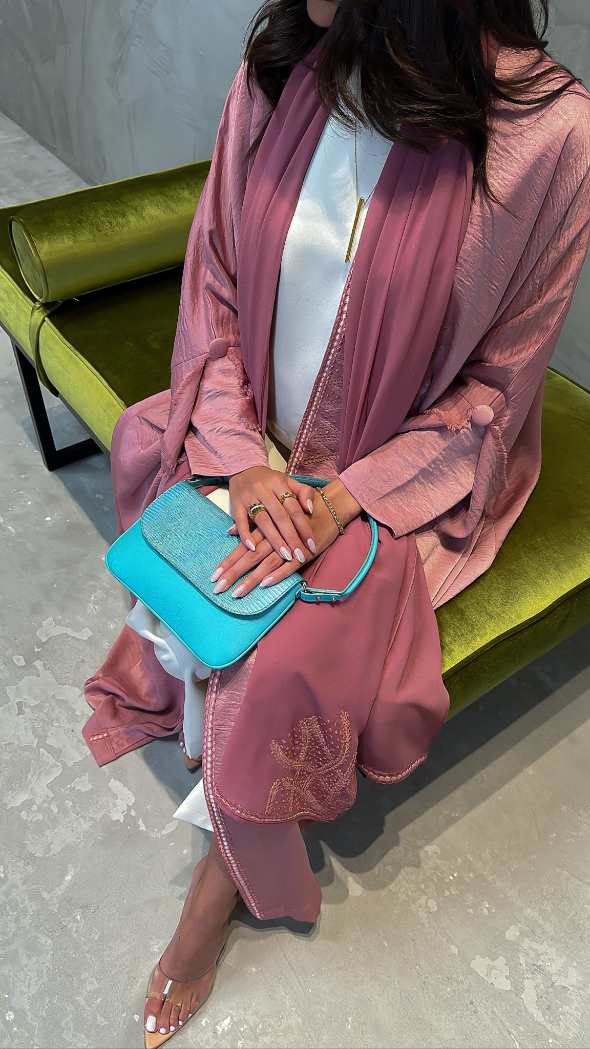 Pink Embroidered Abaya