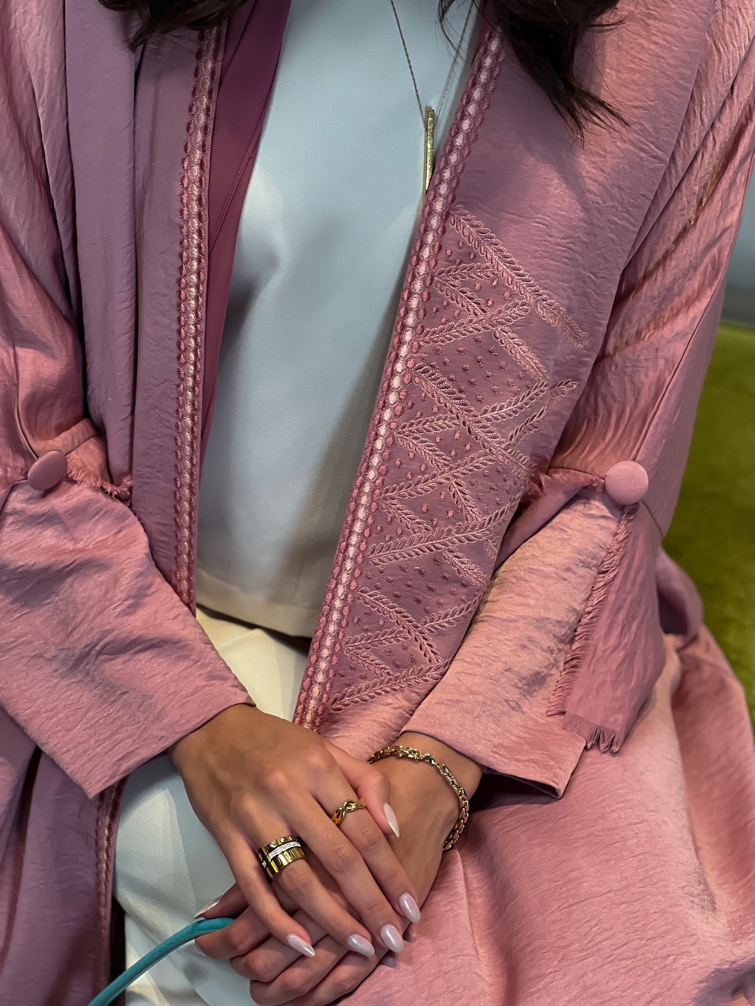 Pink Embroidered Abaya